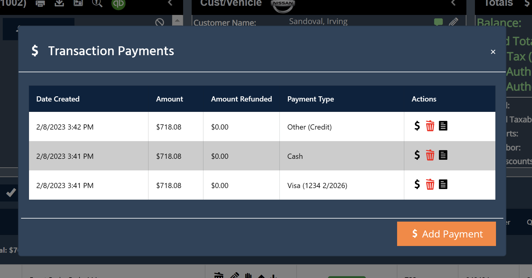 Auto repair payment software payment list