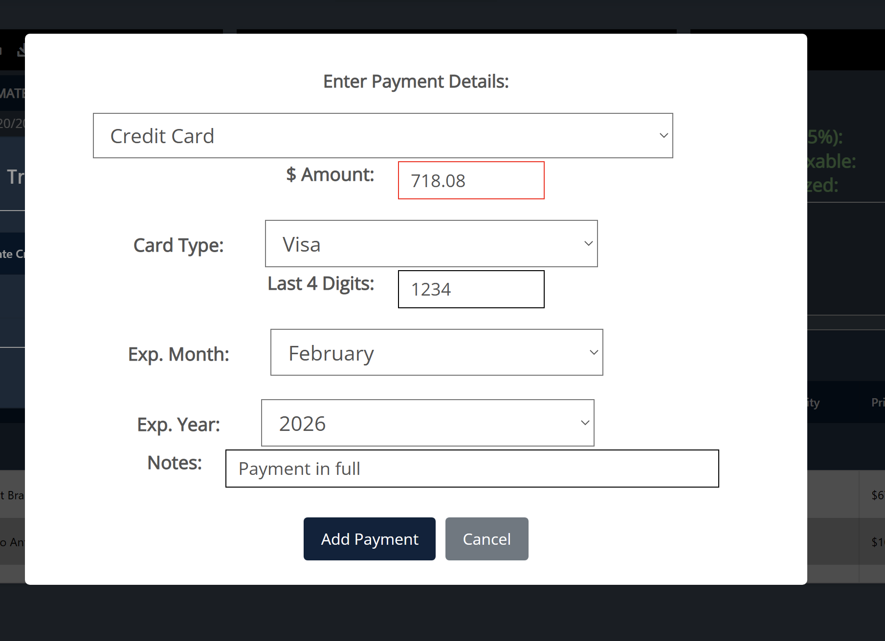 TurboGarage's auto repair payment software has the option to allow users to enter manual payments as well - for credit card, cash, checks, and other types