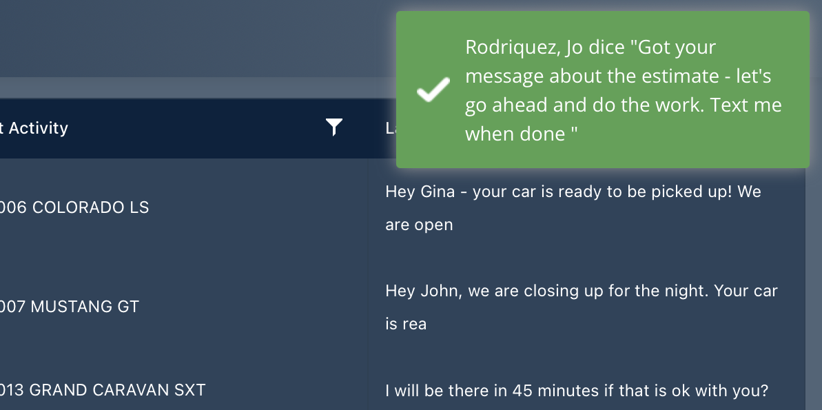 Text and email notifications from customers while using two-way messaging auto repair software