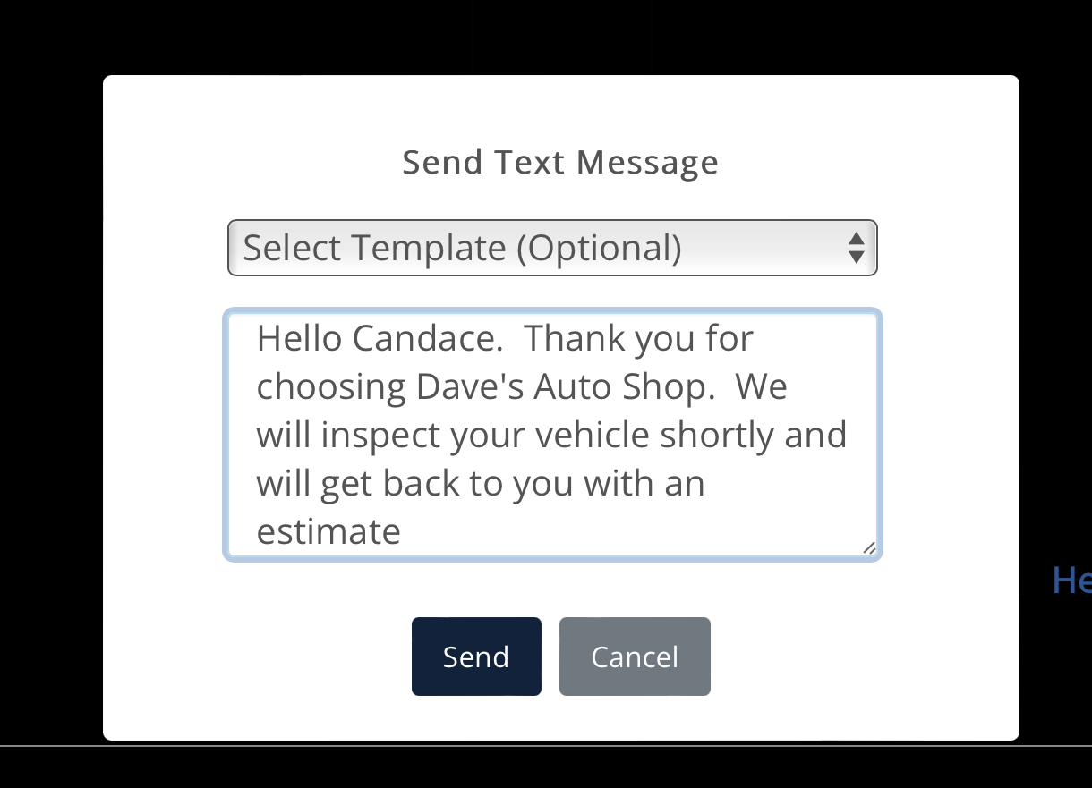 Freeform SMS and Text messages in our two-way messaging auto repair software