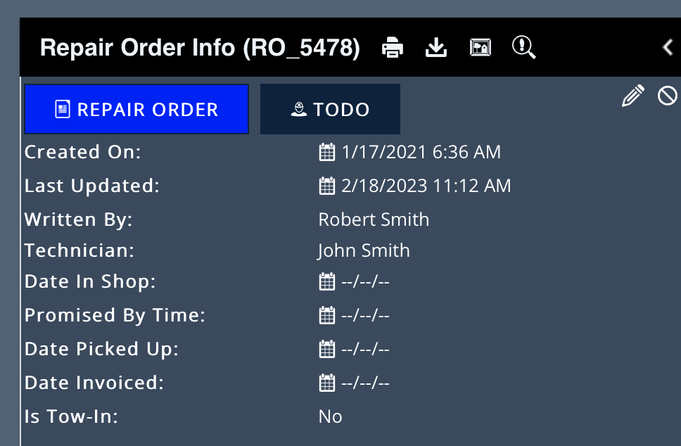 If you look at the repair order data panel, there is a button there that shows the current workflow status