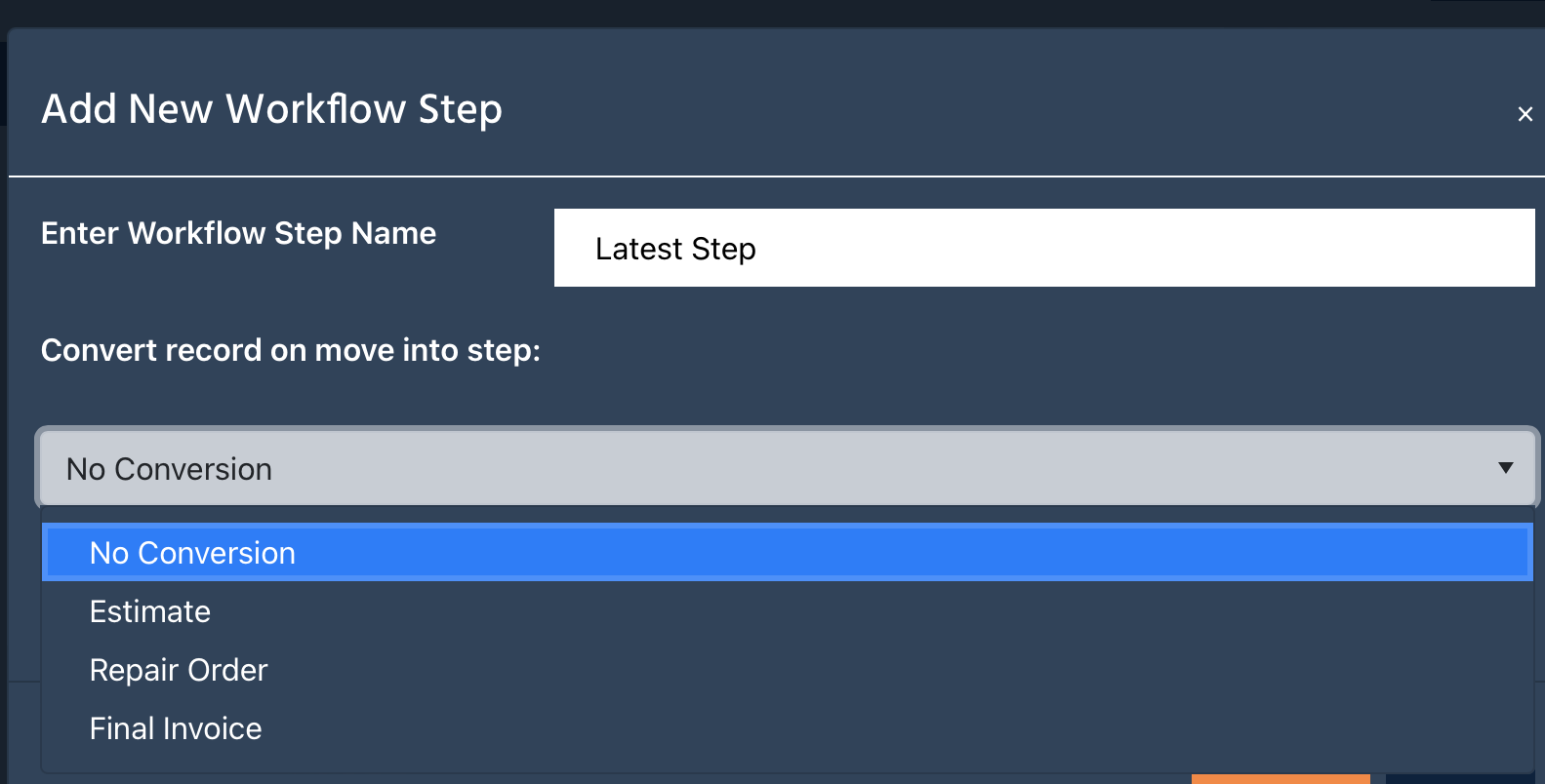 When you add or edit a workflow step, you have the ability to change what happens when a ticket is moved into a given step
