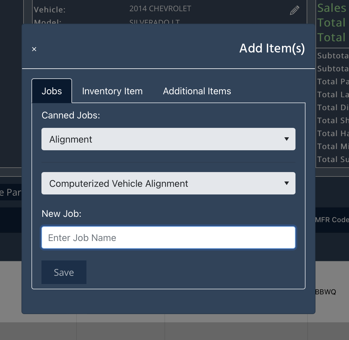 Auto garage invoice software canned jobs