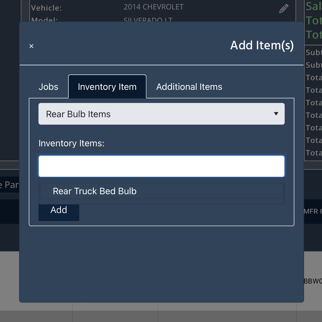 Auto garage invoice software inventory items